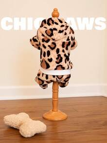 holdhoney 1-Piece Animal Print Jumpsuit Dog Cat Clothes, Winter Plush Fleece Bodysuit - Cozy Warm Windproof Pet Apparel, Cute Fashion Outfit For Small Medium Dogs Cats, Christmas Gift, Birthday Party, Daily Wear, Outdoor Walking, Photo Shoots, Holiday Celebration, Snow Day Adventure