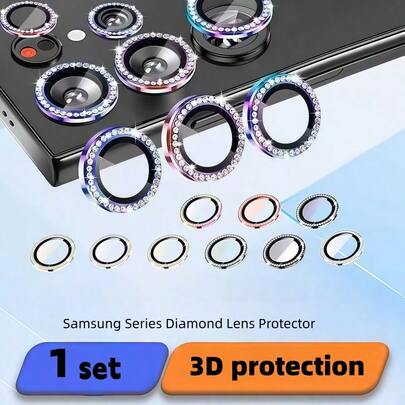(彩虹钻石) 多色相机镜头保护膜 9H 硬度防刮玻璃，彩虹闪光闪亮外壳，防刮高清清晰防震，适用于三星 24 Ultra/S23/S22/A16/A17/A07/A2/A6/Fold7/ /兼容 17 Pro Max/16 Pro Max/15 Pro/14/13/2/11，美观的闪光设计，无模糊照片，时尚手机装饰