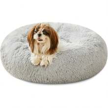 Calming Soft Round Dog & Cat Bed, Anti-Anxiety Donut Cuddler Warming Cozy Fluffy Faux Fur Plush Cushion Bed For Small Medium Pets (20"/24"/27"/30"), Light Grey - Sương giá Shag - Xem 7