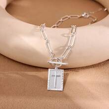 1 Piece Gold And Silver Cross Pendant Women's Necklace, Toggle Folding Clasp Rectangular Cross Pendant Necklace With Delicate Paperclip Chain, Religious Jewelry Gift, Suitable As Christian Faith, Baptism, First Communion - Bạc - Xem 9