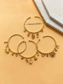 1 pezzo Bracciale regolabile in rame placcato oro 18K, stile bohémien con pendenti a forma di stella, luna, occhio del diavolo, nappina, orso, gioielli punk goth, adatOgnissantilloween, Ringraziamento, feste invernali, ottimo regalo per adolescenti e accessori gioielleria da donna