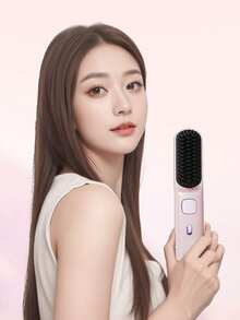 Cepillo alisador de cabello inalámbrico con iones negativos USB, 2 en 1 para alisar y rizar, pantalla LCD portátil, cepillo alisador recargable, alisador de cabello sin cable