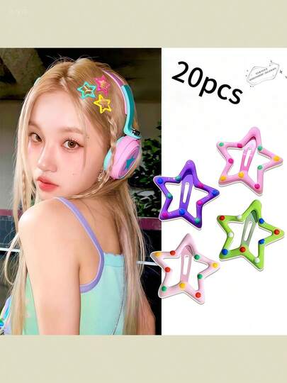 Y2K Star Hair Clips, Suitable For Daily Wear, Travel, Beach, Party, Holiday Gifts, School, Colorful Bangs Clips, Five-Pointed Star Hair Accessories