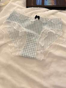 6条装可爱日式格子、波尔卡圆点、花朵蕾丝边甜美纯棉女士内裤