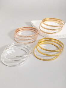 3 أساور معدنية فاخرة بنمط سهم بسيط للارتداء المتراكب