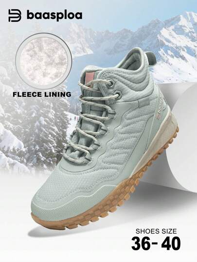 baasploa 1 par de botas de nieve para mujer, botas de nieve cálidas y antideslizantes, botas de nieve de media pantorrilla gruesas, botas de otoño/invierno, botas para senderismo al aire libre, botas a prueba de frío, botas de tobillo, botas de forro grueso y cálido, zapatos de mujer de marca casual y de moda