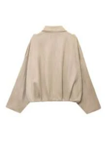 Women's Regular Faux Suede Long Sleeve Single-Breasted Loose Casual Jacket, Suitable For Spring Wear Women's Pocket Metal Button Short Military Green Jacket, Suitable For Spring And Autumn Wear - Beige - View 7