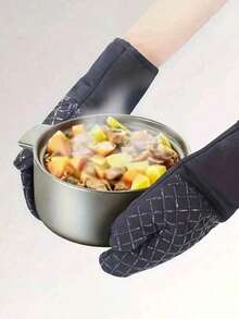 Thickened Silicone Oven Mitts & Pot Holders (2 Gloves + 2 Pads) - Heat Resistant, Non-Slip Anti-Scalding | For Baking, Cooking, Microwave, Air Fryer - Black - View 5