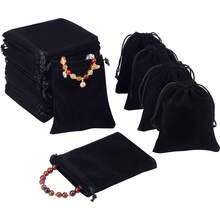 20X Velvet Gift Bags Wedding Favour Velvet Drawstring Jewellery Gift Bags Pouches - Black - View 4
