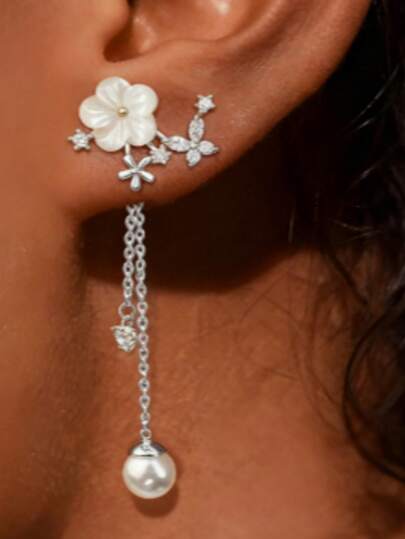 1 par de pendientes colgantes con borlas y flores, pendientes de moda versátiles adecuados para el uso diario de las mujeres