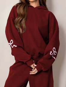 2 件套女式休闲蝴蝶印花连帽衫套装，可爱套头衫，适合海滩、运动、办公室、家居、街头、春季、秋季、冬季、毕业、返校、女教师、秋季 - 紅色 - 查看 5