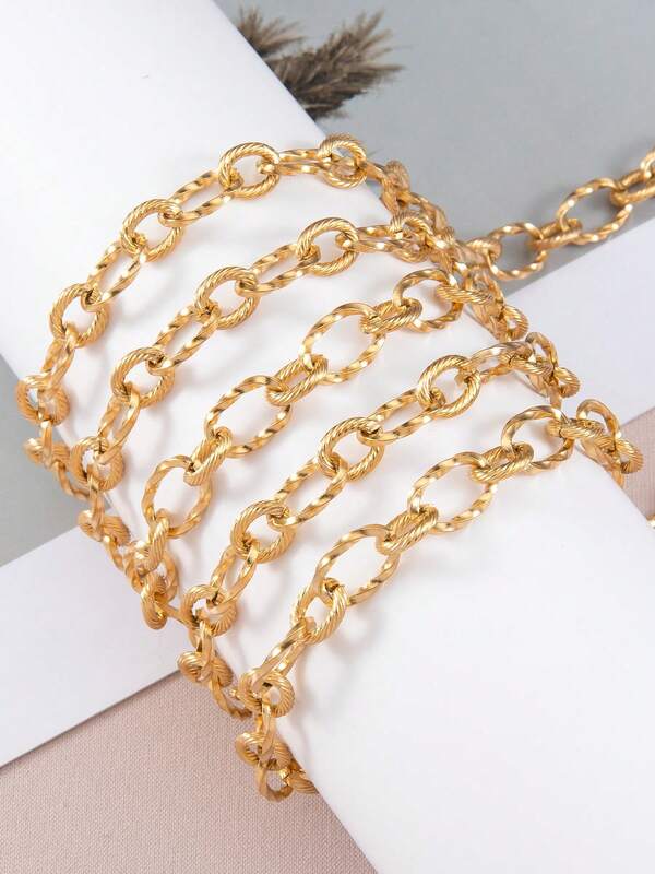 1m Catena ovale a forma di O in acciaio inossidabile con rilievo, adatta per la realizzazione fai-da-te di bracciali, collane e gioielli