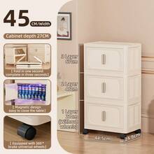 1 pieza Gabinete de almacenamiento plegable de plástico de color amarillo crema clásico, gabinete de decoración del hogar con estantes, caja apilable portátil con puerta, utilizado para almacenar juguetes y ropa, fácil de instalar, sin necesidad de electricidad, resistente a la intemperie, estantería de almacenamiento ligera que se coloca en el piso, muy adecuada para Navidad y Acción de Gracias, apta para uso en habitación, dormitorio, baño y cocina
