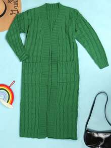 Áo len cardigan dệt kim màu trơn cổ chữ V tay dài cỡ lớn dành cho nữ, mùa thu/đông - Màu xanh Bạc hà - Xem 3