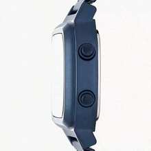 Fossil Men's Multifunctional Quartz Watch. Men's Chronograph Watch With Date Display And Alarm Function, Square Dial. Stainless Steel Strap. LCD Display. Model: FS5844, FS5897, FS5896, FS5843, FS5888 - Navy Blue - View 2