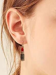 2pcs Lipstick/Eyeshadow Compact Makeup Set & Asymmetric Earrings, Personalized Quirky Earrings, Holiday Gift Jewelry, Suitable For Party, Daily Wear And Theme Events