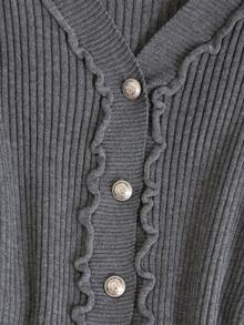 Women's Apricot Versatile Knitted Cardigan With Ruffle Hem, Long Sleeve Fitted V-Neck Sweater, Autumn/Winter