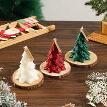 1pc Christmas Big Leaf Cedar Christmas Tree Shaped Scented Candle, Home Decor Ornament, Holiday Gift, No Wooden Base, Product Weight: 100g, Size: 7*10cm, Kraft Paper Box