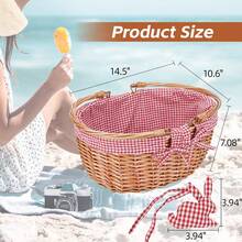 Wicker Picnic Basket With Double Folding Handles,Willow Picnic Hamper,Natural Hand Woven Easter Basket,Easter Eggs And Candy Basket,Bath Toy And  Toy Storage,Gift Packing Basket.Red,24515600 - 紅色 - 查看 5