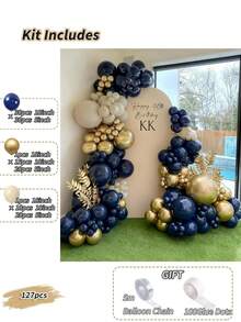 127pcs Beige Navy Blue Balloon Garland Arch Kit 30th 40th 50th Birthday Decoration Shower Balloons Set Wedding Engaged Baptism - Mixed Color - View 2