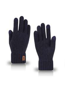 1 pieza Guantes de invierno cálidos, con pantalla táctil, forro térmico, de punto, a prueba de viento, para ciclismo, para hombres esponjosos