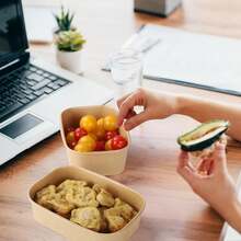 100/40/20 个装 17 盎司方形一次性牛皮纸午餐盒，带盖，多用途沙拉盒，翻盖设计，无涂层，可微波炉加热 - 适用于餐饮服务、居家露营和户外用餐、备餐、食品储存、微波炉适用 - 午餐盒，家庭厨师