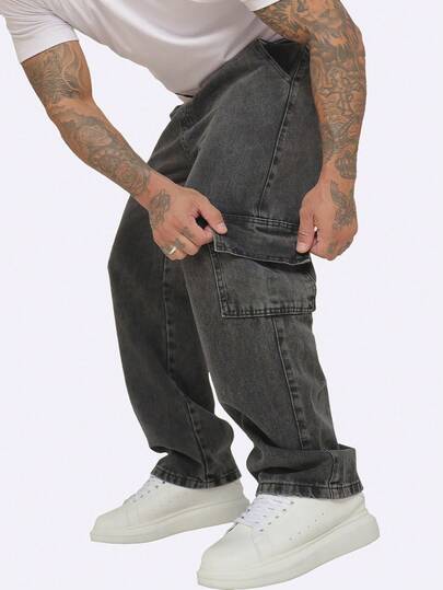 Calça cargo jeans masculina marmorizada sem lycra cintura com cordão
