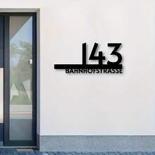 1pc Customizable Laser Cut Metal Address Plaque - Modern Outdoor House Number Sign, With Mounting Holes And Screws, No Battery Required, Weather-Resistant Wall Art, Suitable For Home And Garden Metal Yard Decor,Garden Decor, Custom Metal Sign - Black - View 3