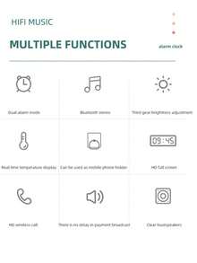 AKKHOO 无线蓝牙音箱带镜面显示，卡槽闹钟，手机支架，实时温度显示，双闹钟模式，多功能蓝牙音箱 - 黑色 - 查看 4