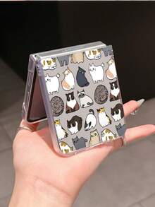1pc Fashionable And Simple Frosted PC Material Cute Mom Full Screen Cat Element Folding Phone Case, Can Protect And Prevent Falling: SamsungGalaxy Zflip 3/Zflip 4/Zflip 5/Zflip 6/Zflip 7/OPPO Find N3 Flip/ Razr 50 Ultra/ Razr 60 Ultra/ Razr 60/ Rolla Razr 50/XiaomiMIX Flip/Galaxy Z Flip7 FE - Clear - View 3