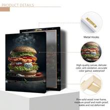 Set de 3 carteles de lienzo creativos sin marco, pintura de hamburguesa y pizza, pintura de lienzo, obra de arte de pared, adecuada para decoración del hogar, decoración de habitación, decoración de dormitorio, decoración de sala de estar, decoración de cocina, decoración de pared, arte de pared opcional con marco