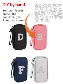 1个DIY个性化数据线收纳袋，26字母图案便携式旅行电子产品整理袋，适用于硬盘、移动电源、耳机、充电器、手机壳、无线耳塞、蓝牙耳机、耳麦等，商务旅行必备 - 彩色 - 查看 11