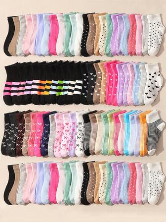 20 par slumpmässiga barnstrumpor, randiga, hjärtformade, prickiga, enfärgade, tryckta, lämpliga för vardagsliv/klädsel, flickor, andningsbara, bekväma, mjuka, (1-16 år) höst och vinter
