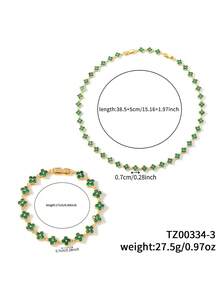 Bộ 2 chiếc vòng tay và vòng cổ bằng đồng Cubic Zirconia hình cỏ ba lá, thích hợp làm quà tặng cho phụ nữ, đeo hàng ngày - Cỏ bốn lá - Xem 17