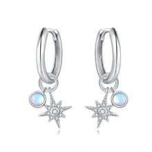 Orstarry 1 Pair Of S925 Hypoallergenic Sterling Silver Hoop Earrings Star, Moon And Sun Motif Earrings Minimalist, Elegant And Graceful Style Ladies' Gift, Birthday Commemorative Item, Valentine's Day Present