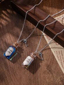 1pc Eat Me, Drink Me Bottle Necklace, - Blue Shimmer Liquid With Key Bottle, Suitable For Everyday Wear - ALICE - View 4