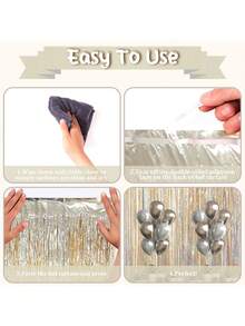 2 件香槟色箔片流苏帘，搭配香槟色闪光背景布，适用于生日、婚礼、派对、70 年代、80 年代、90 年代迪斯科主题派对、单身派对、彩虹派对装饰、圣诞节装饰、派对装饰、生日装饰 - 香檳色 - 查看 7