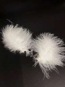 2 件女士超级仙女白色仿珍珠和羽毛发夹，适用于派对和舞蹈、新娘头饰、发夹优雅爪夹发夹发夹