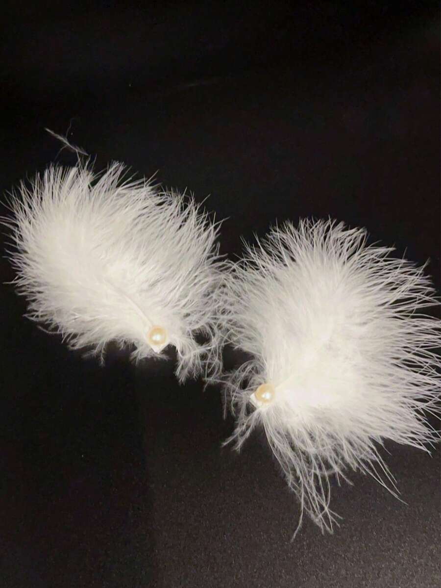 2 件女士超级仙女白色仿珍珠和羽毛发夹，适用于派对和舞蹈、新娘头饰、发夹优雅爪夹发夹发夹