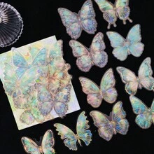 10 adesivos de borboleta holográficos de PVC de alta qualidade com design brilhante, decoração autoadesiva com padrão brilhante para garrafas de água, álbuns de recortes, diários, cadernos e projetos de artesanato, decoração criativa faça você mesmo, decorações de feriado, Natal, Halloween, Dia dos Namorados