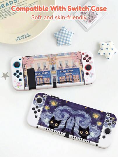 1 件适用于 Switch 的卡通樱花和星空主题保护壳，兼容 Switch OLED / Switch / Switch2 外壳保护套配件柔软 TPU，无需拆卸，防摔防尘，多种颜色可选，是 Switch 游戏玩家的理想礼物，卡通风格 Switch 保护壳