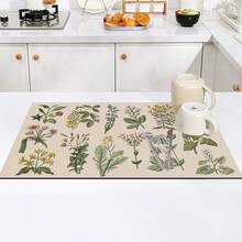 1 pieza Felpudo de secado de platos con estampado de hierbas, almohadilla absorbente para encimera de cocina, felpudo de goteo para tocador de baño, felpudo de drenaje de agua de silicona suave para grifos, posavasos de tocador, felpudo antisalpicaduras de inodoro, accesorios de cocina y baño - Multicolor - Ver 4