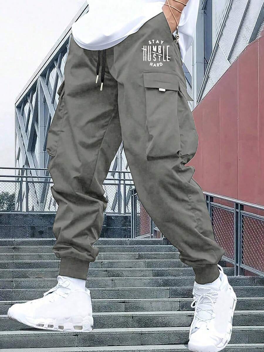 Quần jogger in chữ thường ngày cho nam - Xám - Xem 1