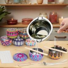 40 Stücke/6 Sets Geschenk-Kerzengießsets mit 2,5 Oz Metalldosen - beinhaltet 6 leere Behälter, 6 Ständer, 10 Kerzendochte und 20 doppelseitige Klebevorrichtungen - perfekt für Anfänger und Enthusiasten! Ideal für Weihnachten, Halloween und Feiertagsgeschenke [Wachsformenmaterial] - Verschiedenfarbig - Übersicht 9