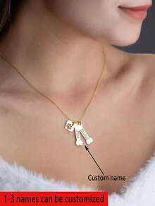 1 pieza Collar con colgante con forma de hueso con huella de mascota personalizada, colgante con forma de corazón, collar con nombre, joyería personalizada, collar unisex, collar personalizado, collar con nombre, se pueden personalizar de 1 a 3 nombres, regalos de Navidad personalizados, regalos de Halloween, regalos de cumpleaños, regalos para amantes de las mascotas, adecuado para regalos personalizados para familiares y amigos - Multicolor - Ver 1