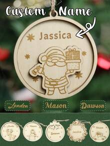 Adornos personalizados para el árbol de Navidad, decoraciones navideñas personalizadas, adornos de madera de doble capa con nombre personalizado, bolas de Navidad de madera, regalos de Navidad para los nietos, personalizables, regalos de Navidad, Feliz Navidad, Navidad, decoración navideña, árbol de Navidad/muñeco de nieve/reno, familia, niños, niño