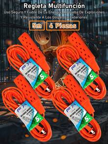 EXTENSIÓN ELÉCTRICA MULTICONTACTO USO RUDO 15 METROS 4 ENCHUFES - Tipo de Enchufe A USA (110-127V) - Ver 19