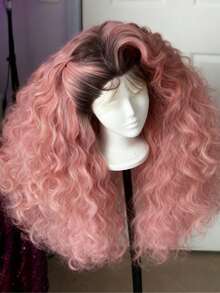 Ombre Pink With Dark Roots 250 Density Put On And Go  T Part Glueless Wigs Human Hair Pre Plucked With Baby Hair 13x4x1 HD Transparent Deep Wave Lace Front Wigs Human Hair Pink Colored Curly Lace Frontal Wigs For Women Natural Looking - 根染&漸變色 - 查看 3