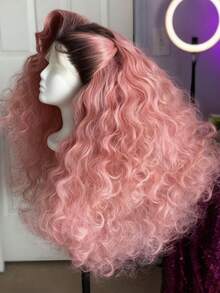 Ombre Pink With Dark Roots 250 Density Put On And Go  T Part Glueless Wigs Human Hair Pre Plucked With Baby Hair 13x4x1 HD Transparent Deep Wave Lace Front Wigs Human Hair Pink Colored Curly Lace Frontal Wigs For Women Natural Looking - 根染&漸變色 - 查看 4