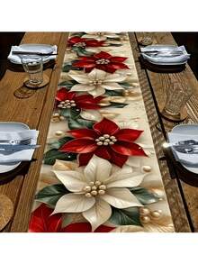 1 buah Taplak Meja Dekoratif Natal, Taplak Meja Motif Bunga Natal, Alas Meja, Dekorasi Meja Natal, Dekorasi Dapur dan Ruang Makan Persegi Panjang, Cocok untuk Pesta Liburan di Dalam dan Luar Ruangan, Dekorasi Natal, Dekorasi Meja Makan - MultiWarna - View 11